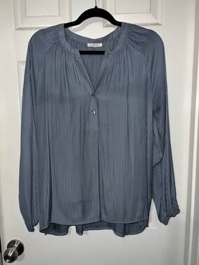 Maurice’s Slate Blue Pinstripe Split-Neck Blouse